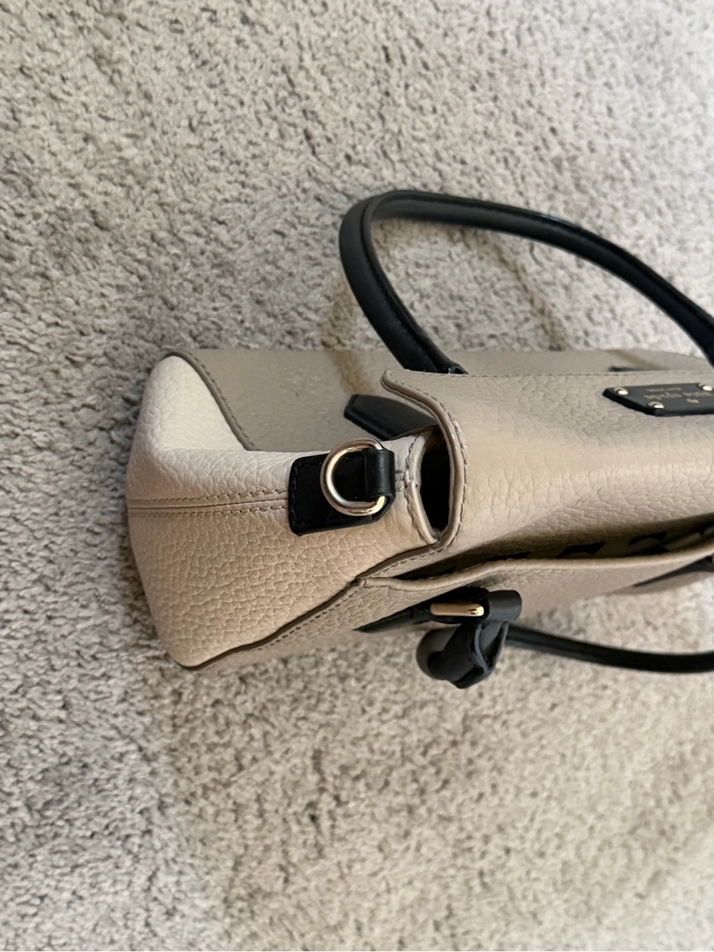 kate spade Beige Leather Satchel with Black Handles and Gold Plate - Picture 3 of 4